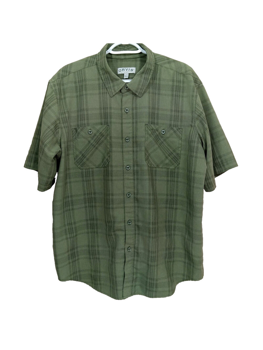 Orvis Men XL Green Black Lightweight Fish Golf Short Sleeve Button Front Shirt